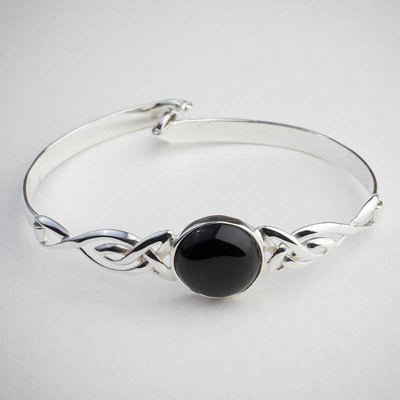 Beautiful Sterling Silver Celtic design bangle set with Whitby Jet with ...