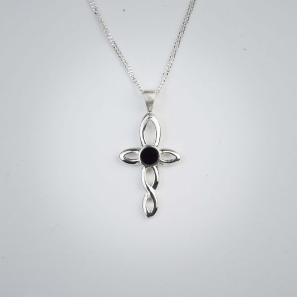 Twisted Sterling SIlver celtic cross set with Whitby Jet | Black Pearl ...