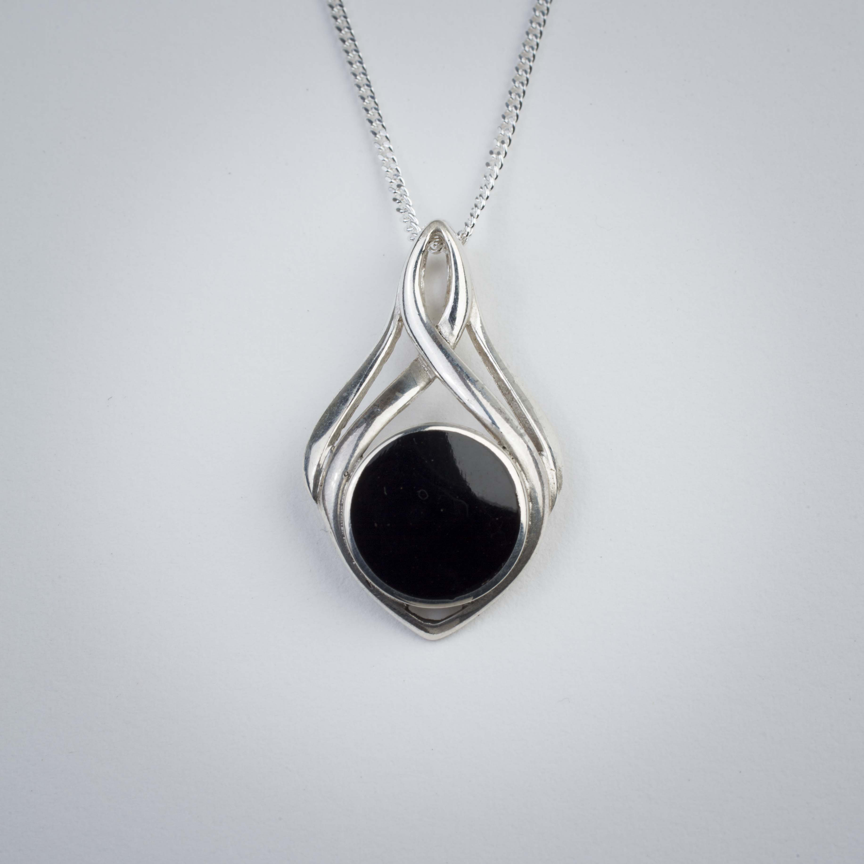 whitby jet and sterling silver pendant Hand made in whitby