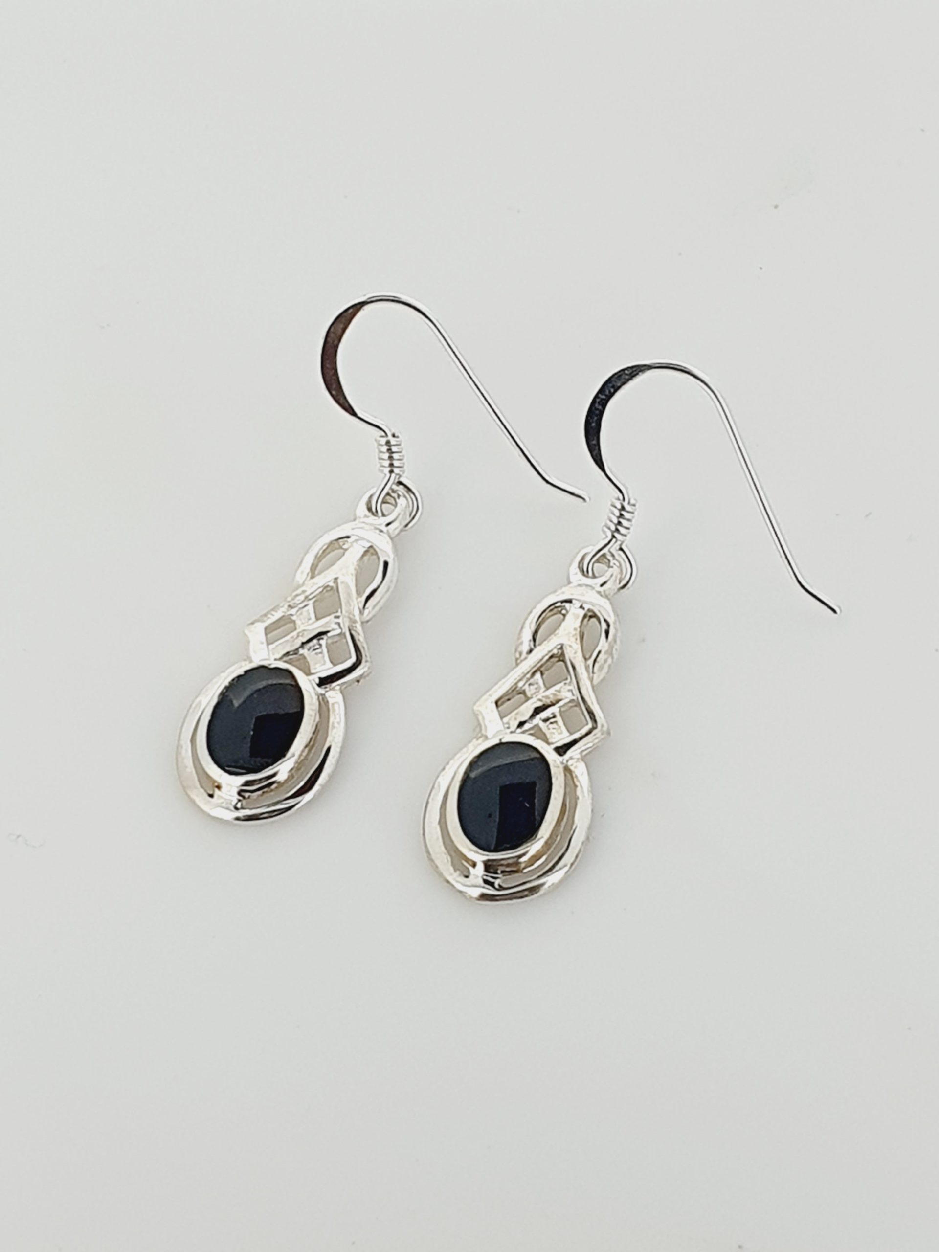 Sterling Silver Whitby Jet Classic Celtic Earrings Black Pearl Whitby