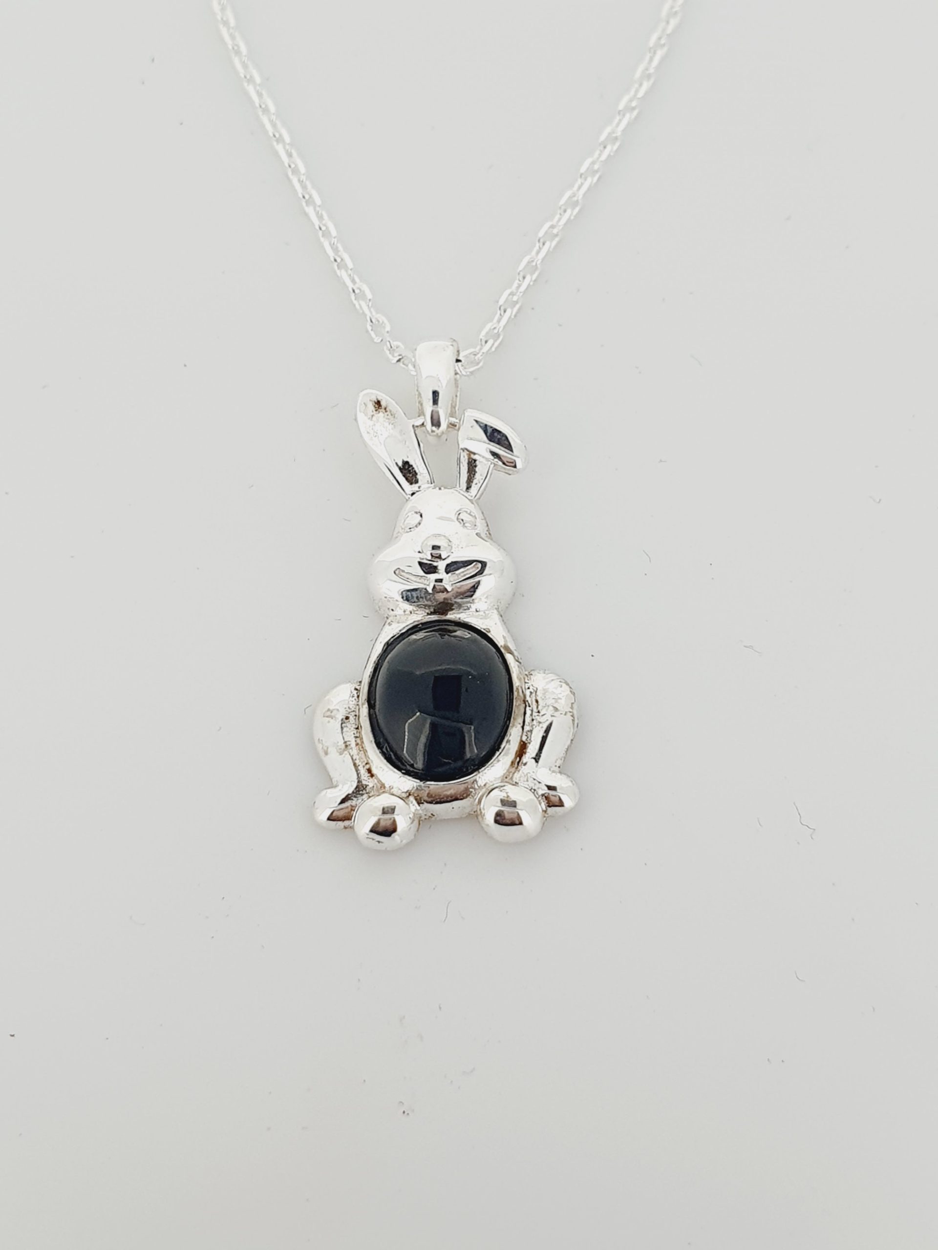 Sterling Silver Whitby Jet Rabbit Pendant | Black Pearl Whitby
